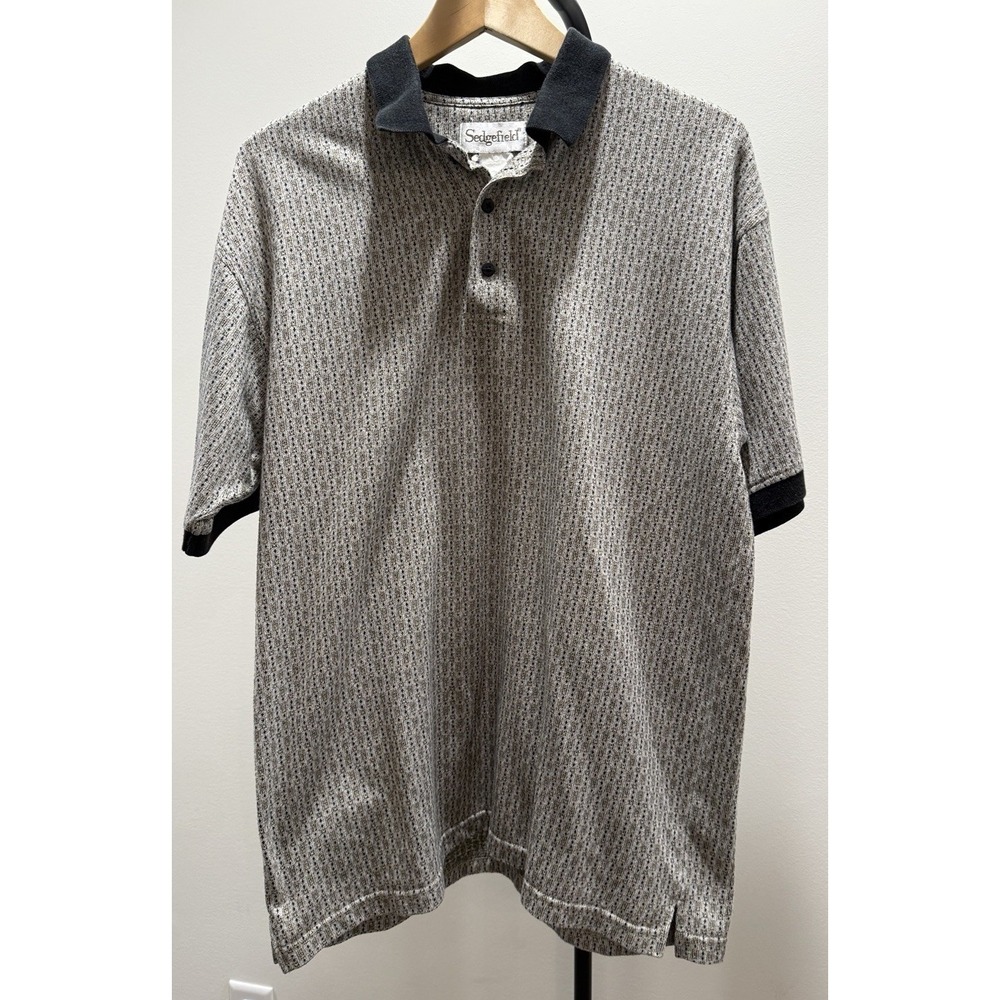 Sedgefield Tweed Pattern Men's Polo Brown/ Black Short Sleeve 90s Retro